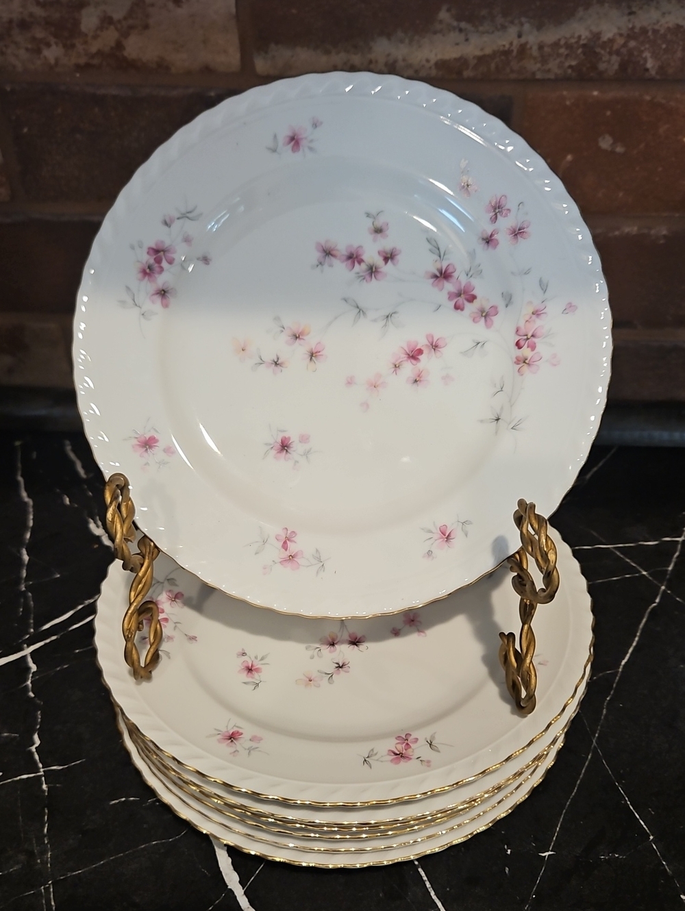 Vtg Fiorella Carina Krauthiem Bavaria Germany Floral with Gold Rim - Set of 7